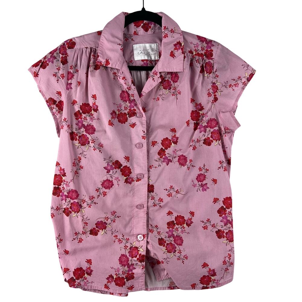 The Cat's Pajamas Womens Sorbet Roses Voile Pajama Top SZ M Pink Floral